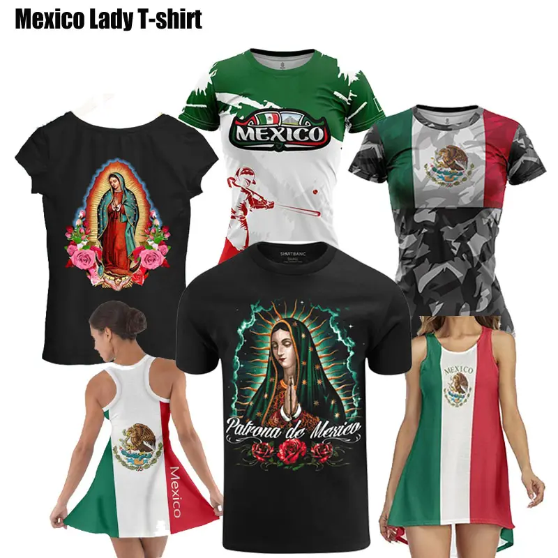 グアダルーペの聖母Tシャツメキシコ聖母マリアサンCLメキシコレディTシャツメキシコアギラレディースTシャツ