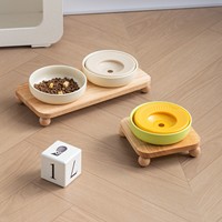 Gamelle en céramique en forme de gourde avec plateau flottant pour l'eau, support en bois de chêne, conception anti-basculement pour chats et chiens