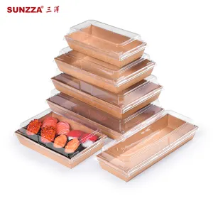 แพคเกจ Sunzza โลโก้ที่กําหนดเองกระดาษคราฟท์หรูหรา To Go Takeaway บรรจุภัณฑ์กล่องซูชิพร้อมฝาปิดป้องกันหมอก