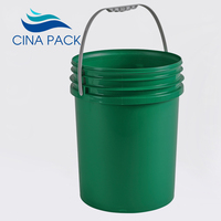 5 gallons Seau à peinture en PP robuste de 80 mil, réutilisable, de qualité alimentaire, vert, avec poignée en fil métallique et poignée en plastique et bec verseur