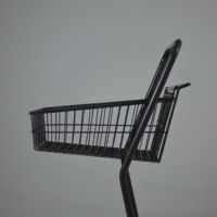 Chariot de caisse compact pour le commerce de détail, roulettes en PU de 3 pouces à roulement fluide, cadre en acier thermolaqué, deux paniers, chariot de courses