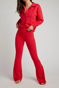 Pantalones Largos Acampanados de Alta Elasticidad con Cintura de Solapa, Estilo Moderno y Cómodo, Transición Perfecta de Casa a la Calle, Tela Supremamente Suave - Product Image 4