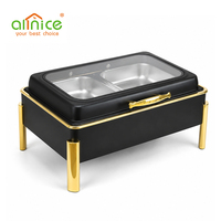 Chauffe-Plat Buffet Allnice pour Mariages, Hôtels et Restaurants, en Acier Inoxydable Noir et Or, avec Compartiments Intérieurs