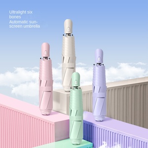 Three-fold 6-bone <b>Automatic</b> Ultra-light Black Glue Sunscreen Folding Female Portable Pencil <b>Umbrella</b> Manufacturers Spot Printing - Product Image 1