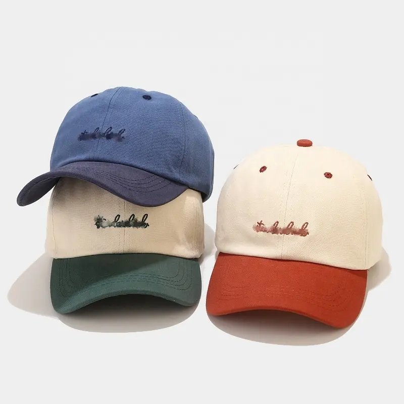 売れ筋韓国版5パネルパッチワーク2色男性女性帽子レターカスタムロゴ刺繍野球帽