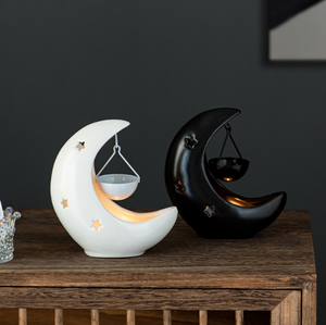 Diffuseur d'encens en céramique étoile et lune, brûleur <span class=keywords><strong>de</strong></span> cire fondante, diffuseur d'huiles essentielles suspendu, style arabe, décoration <span class=keywords><strong>de</strong></span> bureau, cadeau, vente en gros - Product Image 1