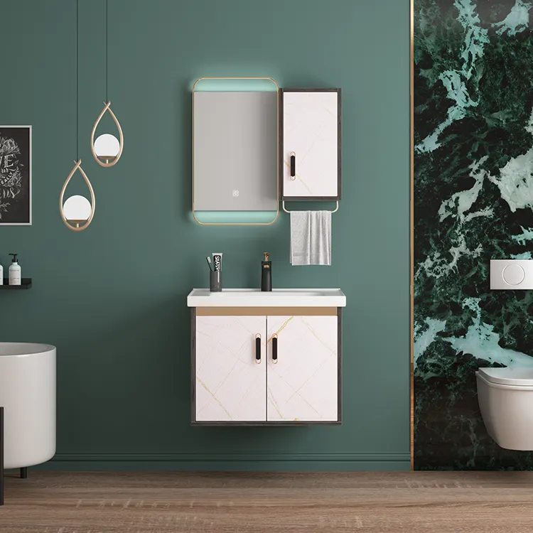 2022 Moderne Design Badkamer Wall Mounted Vanity Met Led Licht Spiegel Goedkope Badkamer Ijdelheden Armatuur