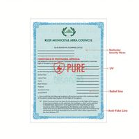 Certificat anti-contrefaçon avec impression de fibres de sécurité multicolores et numéro de série unique personnalisé