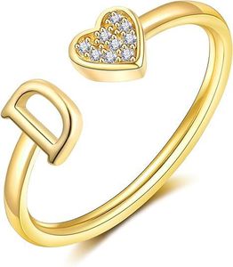 Women <strong>Teen</strong> Initial Birthstone <strong>Rings</strong> 14K Gold Plated Stackable Dainty Cubic Zirconia Adjustable Size 5-10 Christmas Birthday - Product Image 4