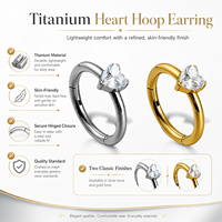 Anneau segmenté articulé en forme de cœur avec zircone cubique ASTM F136 Ti, ton or et argent, sans nickel, hypoallergénique, pour piercing de nez et de septum, vente en gros