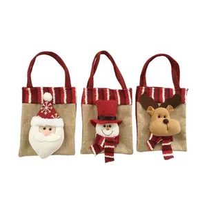 Bolsa de regalo de proveedores de decoración navideña, bolsa de lino para dulces de Navidad, favor de regalo de fiesta