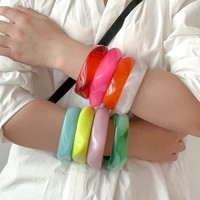 Brazalete Geométrico de Resina Ámbar Estilo Vintage Europeo y Americano para Mujer, Brazalete Ancho y Grueso, Joyería para Regalo de Fiesta
