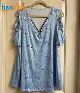 Camiseta Holgada Informal de Verano para Mujer, Moda Femenina, Estampado de Corazón, Sexy, Talla Grande, Hombro Descubierto, Cremallera, Manga Corta, Top J0035 - Product Image 1