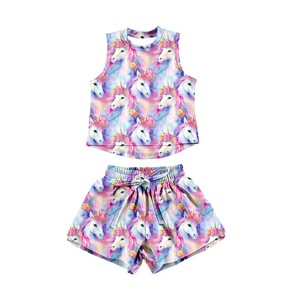 Précommande : Ensemble d'été pour bébés filles – T-shirt sans manches à motifs colorés et short élastique papillon – Tenue de sport et <span class=keywords><strong>cadeau</strong></span> - Product Image 6