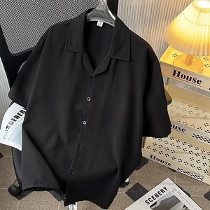 <span class=keywords><strong>เสื้อ</strong></span>เชิ้ตผ้า<span class=keywords><strong>ไหม</strong></span>พิมพ์ลายจีบ แขนสั้น สไตล์ญี่ปุ่น ทรงหลวม คอปกคิวบา ดีไซน์ทันสมัยสำหรับฤดูร้อน สไตล์แบดบอย - Product Image 3