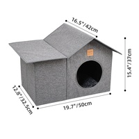 Grand abri extérieur pour chat toutes saisons avec lit d'hiver résistant aux intempéries motif solide refuge pour chat sauvage avec tapis souple amovible