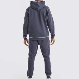 Men's Gray Hooded Sweatshirt Set With Embroidered OFCL Logo Pocket Regular Fit Casual Autumn Wear - Product Image 5