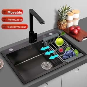 Évier de cuisine <span class=keywords><strong>rectangulaire</strong></span> noir en acier inoxydable 201, grande <span class=keywords><strong>cuve</strong></span> unique, surface nano anti-graisse pour usage domestique - Product Image 1