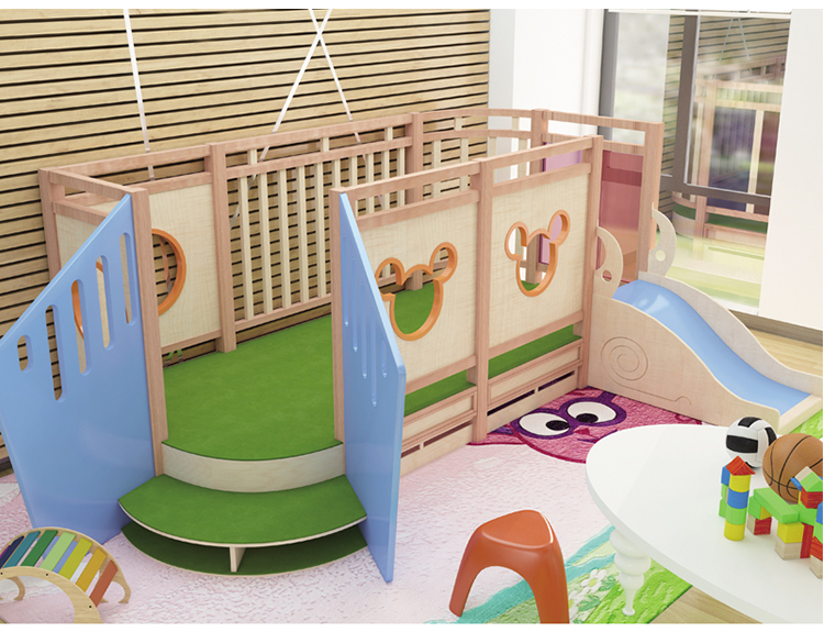Loft de jeu pour tout-petits avec scène en boîte