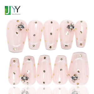 <span class=keywords><strong>Uñas</strong></span> Postizas 3D Hechas a Mano con Pedrería <span class=keywords><strong>Rosa</strong></span> y Dijes, <span class=keywords><strong>Uñas</strong></span> Acrílicas al por Mayor, <span class=keywords><strong>Uñas</strong></span> Adhesivas con Gel UV, Cobertura Completa - Product Image 2