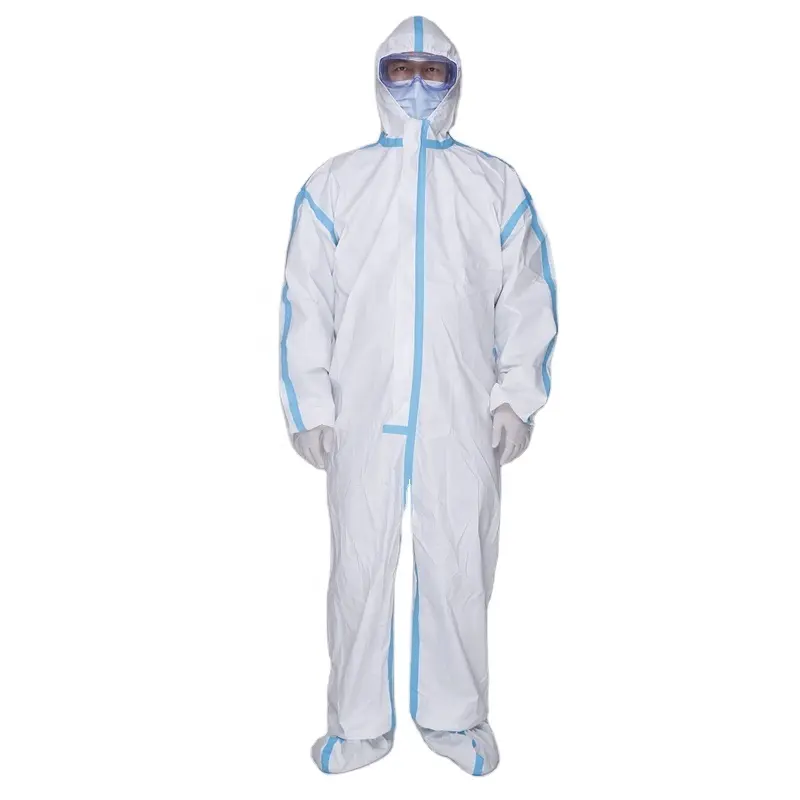 White PP+PE Protective Coverall Disposable Gown Medical Microporous PPE With Boot Cover