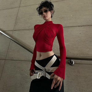 FS9681A New Arrival Clothes <strong>Women</strong> Fashion Streetwear Long Sleeve <strong>Red</strong> <strong>T</strong> <strong>Shirt</strong> - Product Image 3