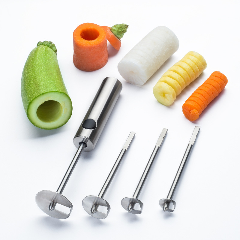 Corer Rvs Fruit Cutter Groente Boor Anti-Slip Veggie Spiralizer Courgette Potato Apple Salade Gereedschap Spiraal Corer