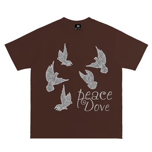 T-shirt ample et respirant <span class=keywords><strong>à</strong></span> col rond 100 % coton, imprimé colombe de la paix, poids 280g, idéal pour l'été - Product Image 3
