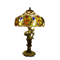 Lámpara de Mesa con Base de Resina y Estatua de Dama Estilo Retro Americano, para Sala de Estar, Hotel, Bar, Decoración con Vidrio de Colores y Flores