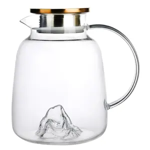 Cristalería de 2000 ML Juego de tetera de vidrio de borosilicato alto Tetera de vidrio transparente resistente al calor con calentador de té