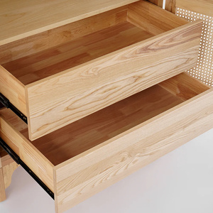 Armoire de chambre à coucher en rotin tissé naturel avec 2 portes cachées et tiroirs - Product Image 5