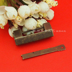 Chinese Antique Style Copper Furniture <b>Lock</b> 60x37x25mm Floral Design Wooden Box <b>Cabinet</b> Padlock Durable - Product Image 2