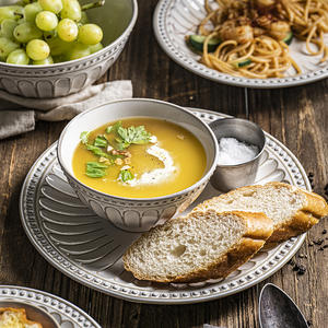 Juegos de vajilla de cerámica con relieve europeo Retro, tazones y platos de sopa, taza de porcelana en relieve blanca, juego de vajilla - Product Image 1