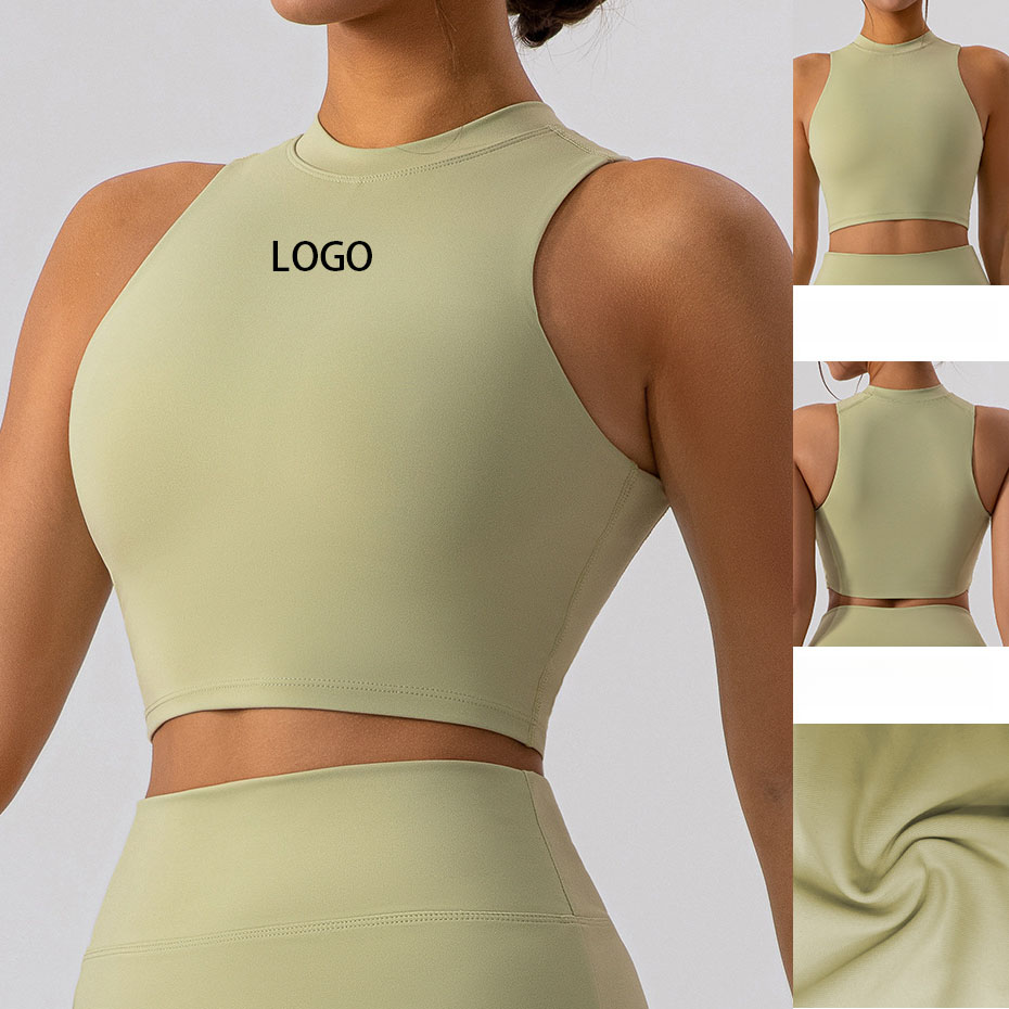 Custom LOGO Women's Sports Half High Neck Yoga Bra Top Breathable Quick Dry Solid Color for Running Biking Fitness Gym Sports