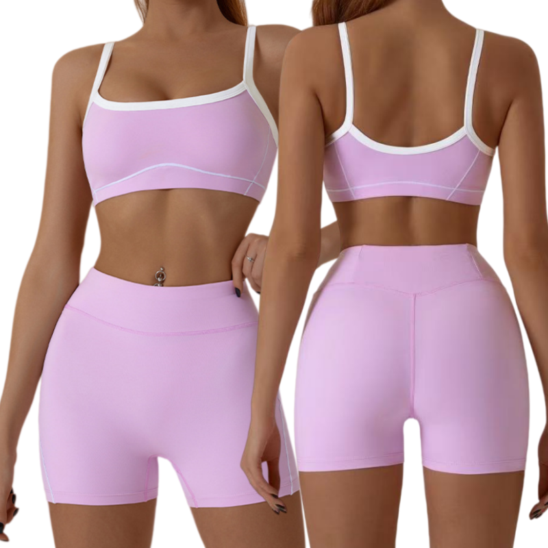 Contrast Color Spandex Nylon Women Workout Eco-Friendly Sportswear XL Size Padded Bra Outdoor Yoga Short Sets Yoga Set