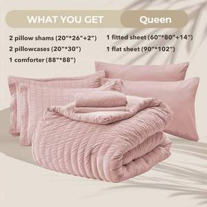 Complete 7pcs Pink Crinkle Bubble Bedding Set King Queen Size Soft Comforter <b>Bed</b> Sheet Pillow <b>Cover</b> Pack - Product Image 4