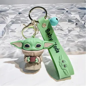 Kustom karakter film bayi Yoda gantungan kunci kartun Anime Mandalorian gambar Model Master Yoda gantungan kunci 3D pvc hadiah anak-anak