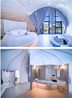 Cabanes de glamping en forme de citrouille avec salle de bain et toit de tente