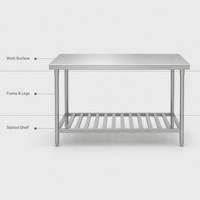 Plan de travail en acier inoxydable de qualité industrielle, table de travail de cuisine avec structure robuste pour la restauration, le service alimentaire