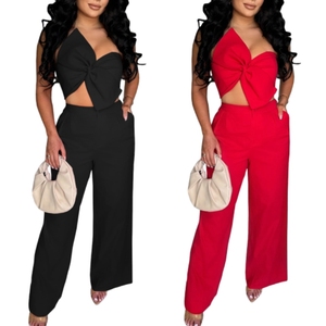 <b>Sexy</b> Solid Colour Bow Sleeveless Backless Casual Pants Ladies Two Piece <b>Set</b> Fashion - Product Image 1