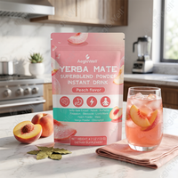 AegleWell Yerba Mate Superblend Poudre de Boisson Instantanée, Saveur Pêche, Soutien Énergétique et Concentration, Complément Adaptogène à Base de Plantes