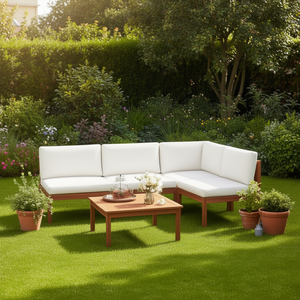 Ensemble de salon de jardin modulaire en bois d'acacia 6 places, mobilier d'extérieur au design contemporain - Product Image 2