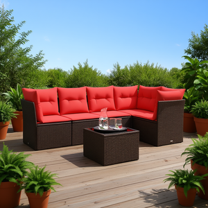 Ensemble de canapés de patio en polyrotin marron avec coussins, mobilier d'extérieur pour 6 personnes, design contemporain - Product Image 2