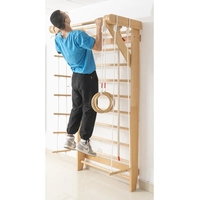 Estructura de Escalada de Madera para Niños, Montada en la Pared, Escalera Sueca, Barras Paralelas, Gimnasio Interior con Barra de Dominadas, Anillas de Gimnasia, Columpio de Cuerda, FSC
