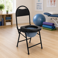 Chaise de toilette rembourrée avec siège en cuir capitonné, chaise de toilette pliable à dossier rond pour personnes âgées et handicapées