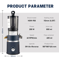 Extracteur de jus d'orange électrique HGM, silencieux, à pression lente, avec fonction inversée, 200W, pression à froid, automatique, 4,32 pouces, pour usage domestique