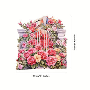 <span class=keywords><strong>Carte</strong></span> de vœux 3D pop-up de haute qualité, motif floral aquarelle, double porte, clôture charmante, romantisme infusé, fleurs rosacées, mur floral - Product Image 5