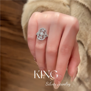 King Silver Jewelry Flower <b>Ring</b> S925 Sterling Silver Pave Setting Openwork Lace Women's Everyday Wear - Product Image 4