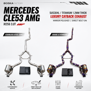 ท่อไอเสียแคทแบคหรูหรา SUS304/ไทเทเนียม 1.2 มม. สำหรับ Mercedes-Benz CLE53 AMG M256 3.0T ขัดเงาแบบกระจก จากโรงงาน Boska รุ่น Direct-fit - Product Image 1