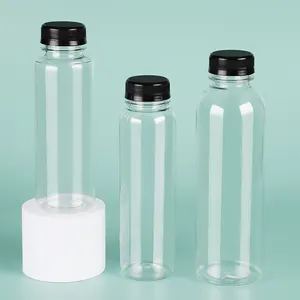 Özel 100ml 200ml 300ml 400ml yuvarlak kare şekli boş şişe için su deposu Pet plastik meyve suyu şişesi